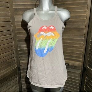 Mazik Gray Tongue-and-Lips Sleeveless Tank Top Rolling Stones Rock & Roll Large
